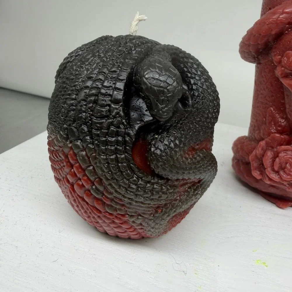 Soy Decorative Candle Set Burgundy Black Snake Skull Gothic Odditiy Witchy Decor